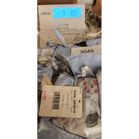 Free People Tunic Top Womens XS Blue Floral Long Sleeve Boho Blouse Chambray C - Picture 12 of 13